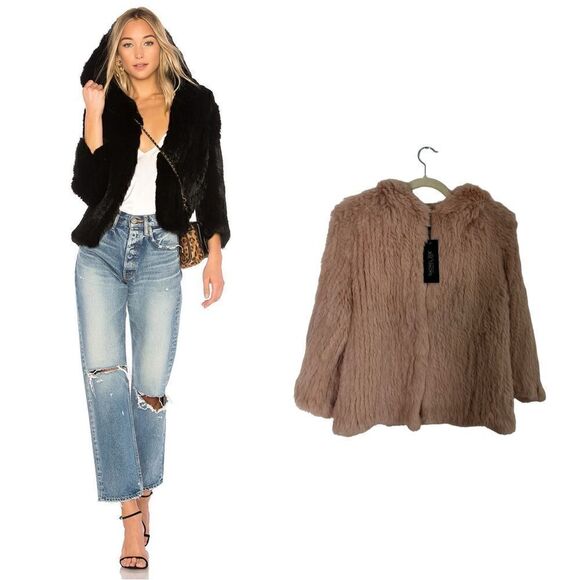 NWT $695 Rachel Zoe x Revolve Genuine Rabbit fur coat in tube rose - Picture 1 of 11